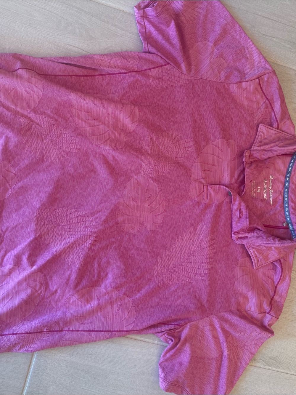 Tommy Bahama Pink Leaf-Pattern Polo